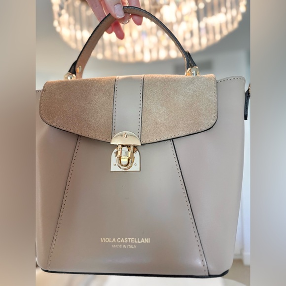 Viola Castellani Italian Leather and Suede Top-Handle Bag - Picture 4 of 7
